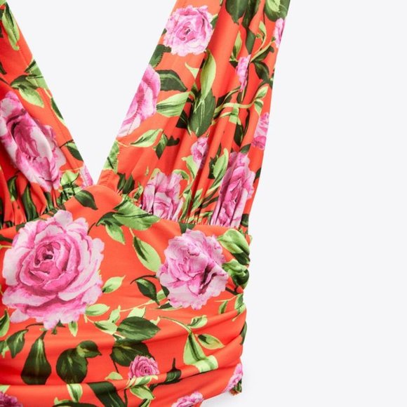 NWT - Zara Floral Printed Draped Bodysuit - Picture 6 of 7